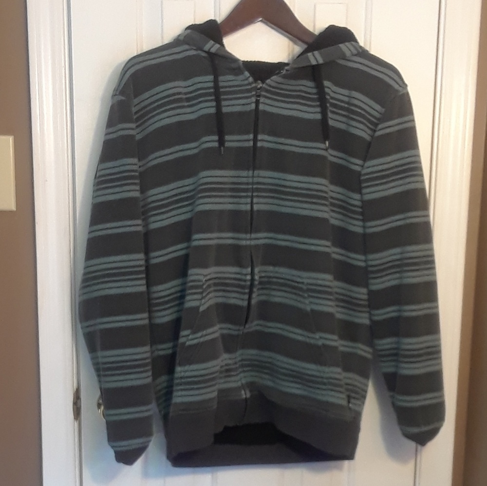 COZY! Quicksilver Mens Medium Hoodie Zip-Up Jacket Fleece Inside WARM!